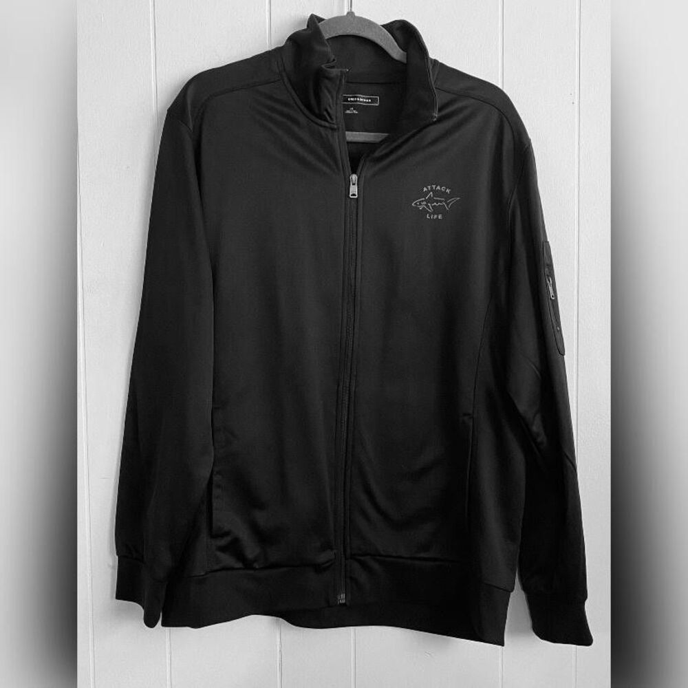Greg Norman Attack Life Track Jacket Mens Large Black Full Zip Golf Shark Logo